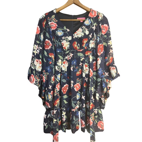 Betsey Johnson boho bell sleeved floral dress size 8 in navy - Picture 1 of 5